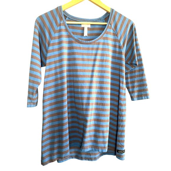 Matilda Jane Striped Tunic Top Medium 3/4 Sleeve Blue Brown Like New - Picture 1 of 5